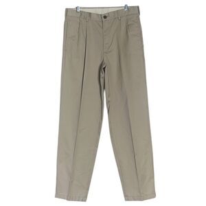 Men's LL BEAN Double L Classic Fit Pleated Khaki Chinos Pants Size 33W 34L